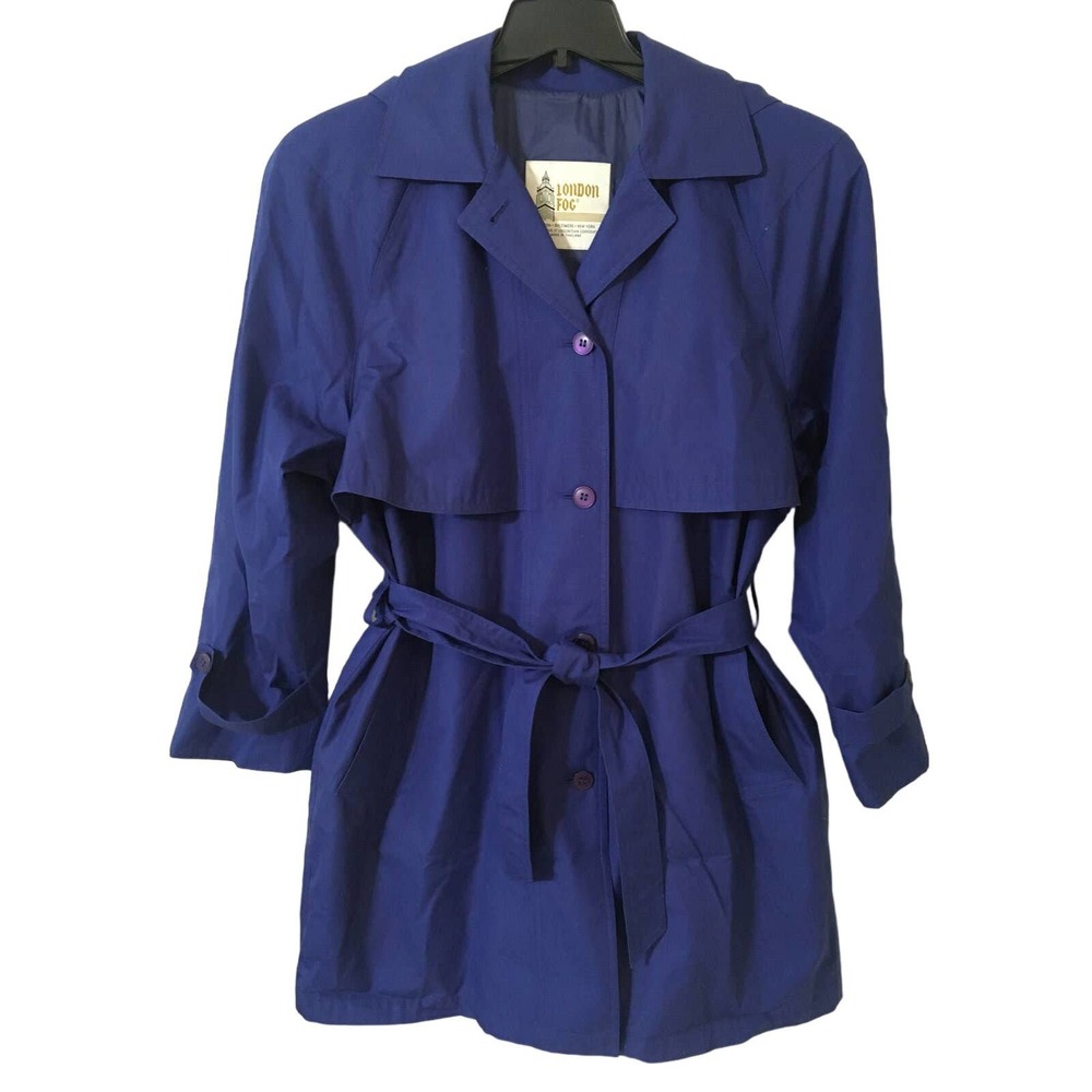 London Fog, Blue Trench Coat Hood & Belt included  size 12, Irregular
